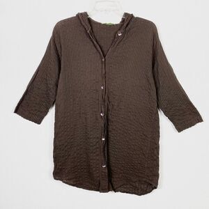 Pineapple Cove Brown Hooded Button Up Shirt